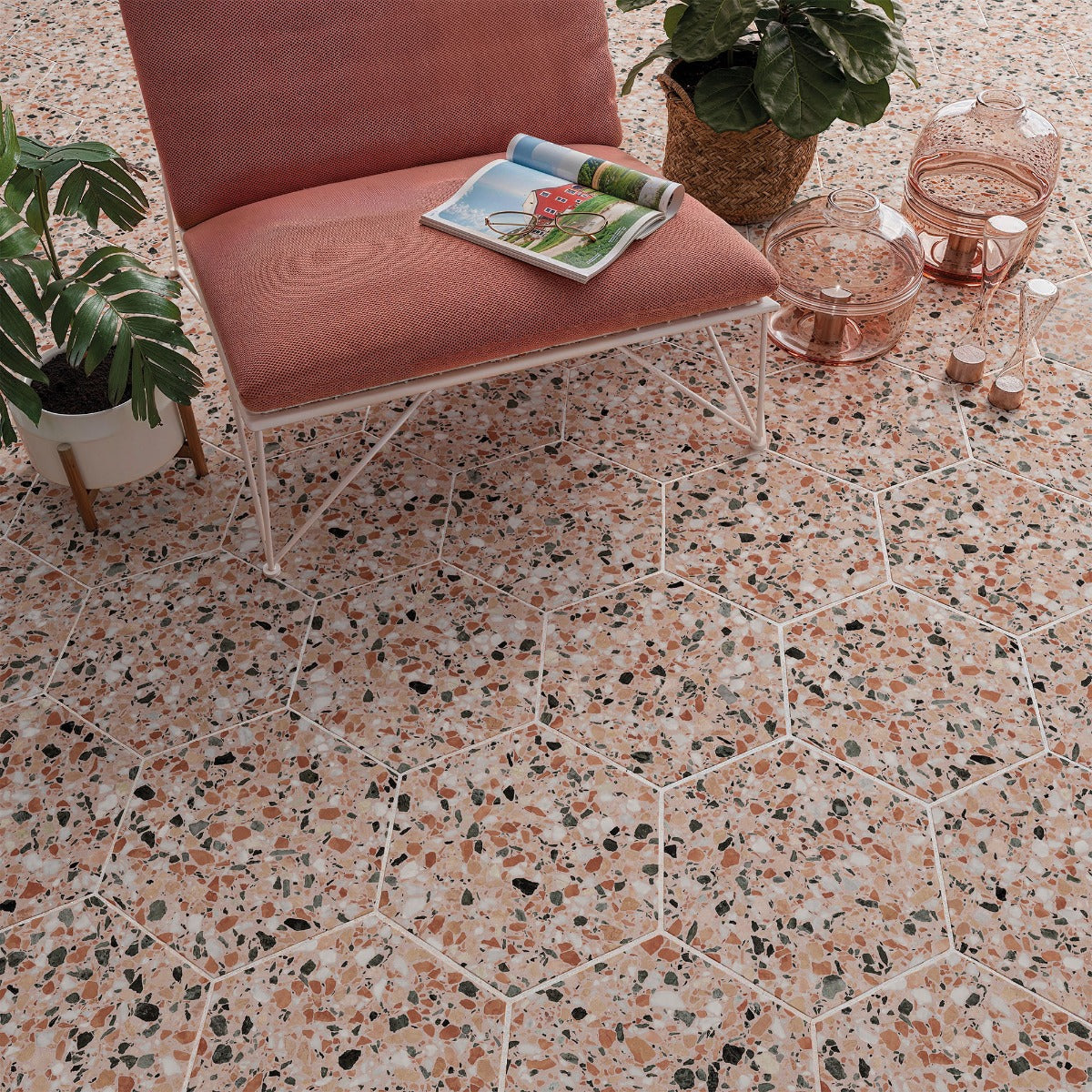 Terrazzo Earth (Pink) 32x36.8cm, matt tile at Irwin Tiles