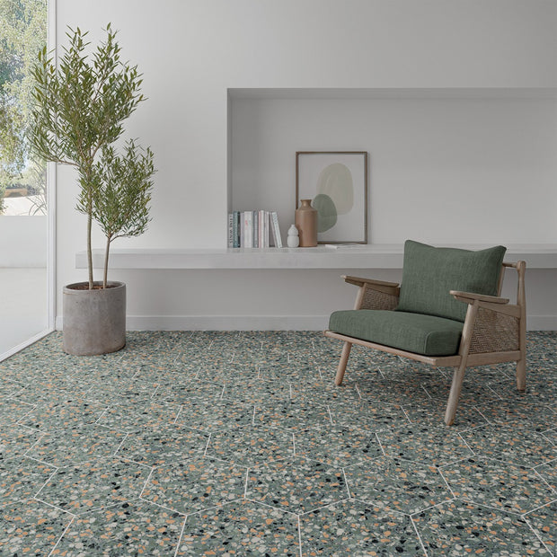 Terrazzo Teal 32x36.8cm, matt tile at Irwin Tiles