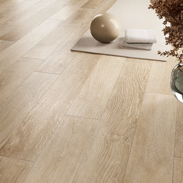 Shizen Miele 15x120cm, light wood effect tile at Irwin Tiles