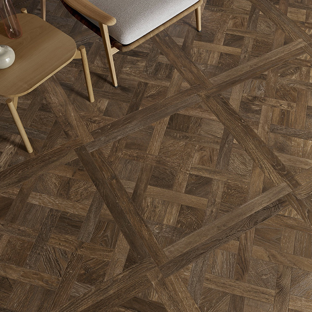 Shizen Torba Cassettone 80x80cm, dark wood effect tile from Irwin Tiles, Co. Monaghan
