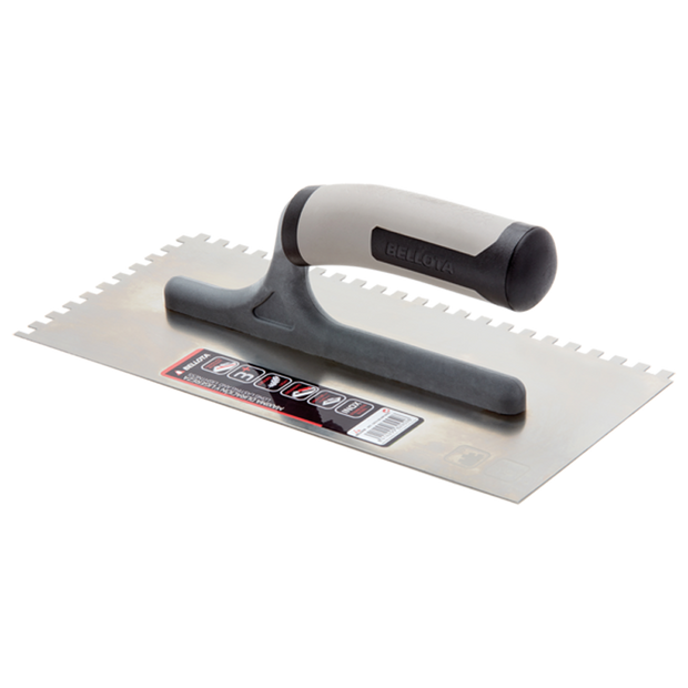 Bellota 8mm Bi-material (open handle) Square Notched Trowel, tiling trowel or float at Irwin Tiles