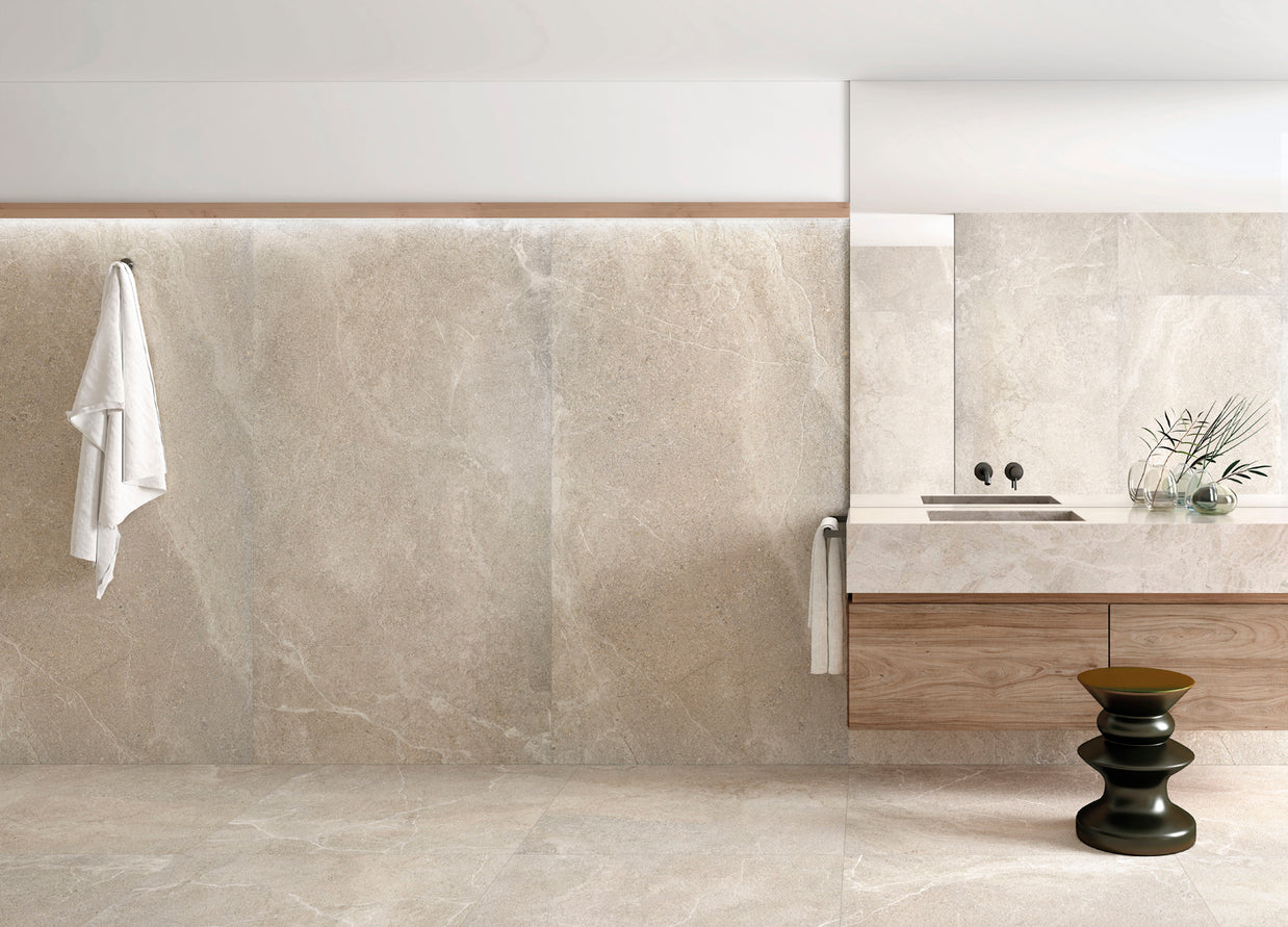Lucca Beige 90 x 90cm, matt tile at Irwin Tiles