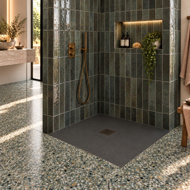SolidSoft SQUARE ANTHRACITE Flexible Shower Tray SQUARE DRAIN (Various Sizes Available)
