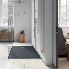SolidSoft RECTANGULAR BLACK Flexible Shower Tray SQUARE DRAIN (Various Sizes Available)