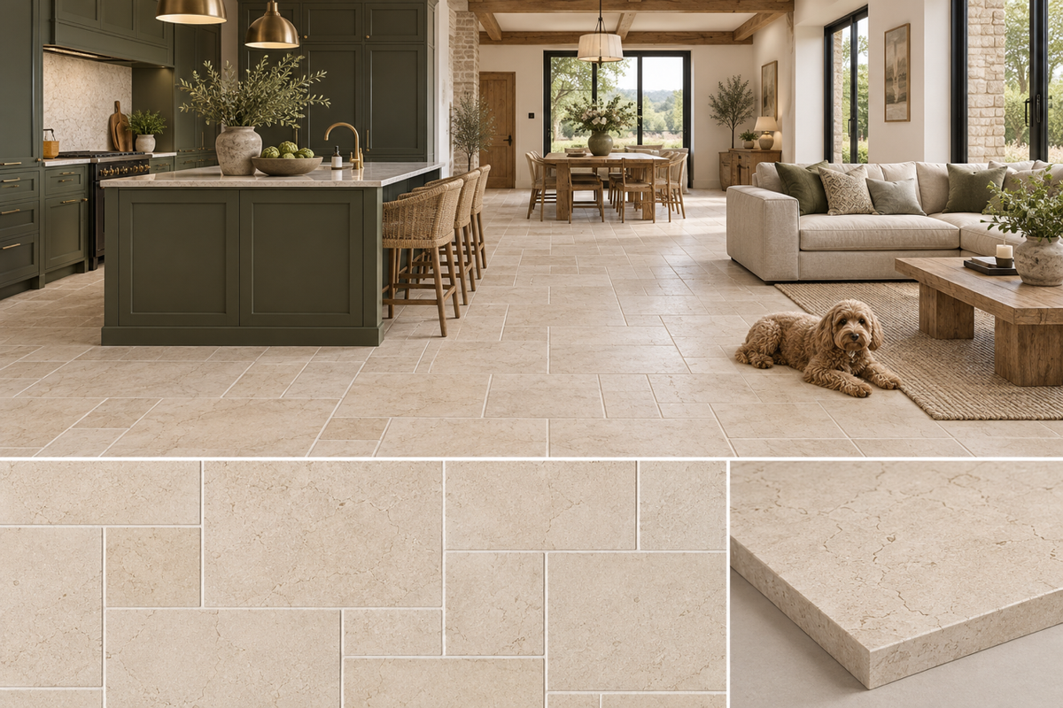 Fossil Beige Marble French Pattern - Honed Finish