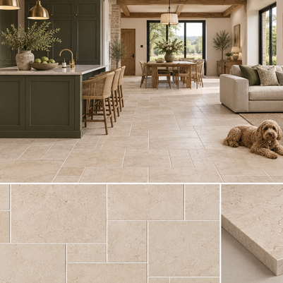 Fossil Beige Marble French Pattern - Honed Finish
