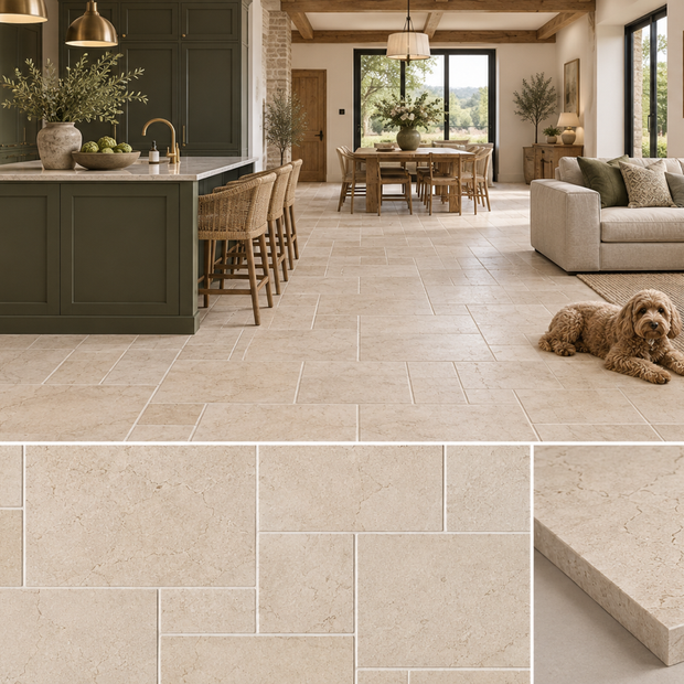 Fossil Beige Marble French Pattern - Honed Finish