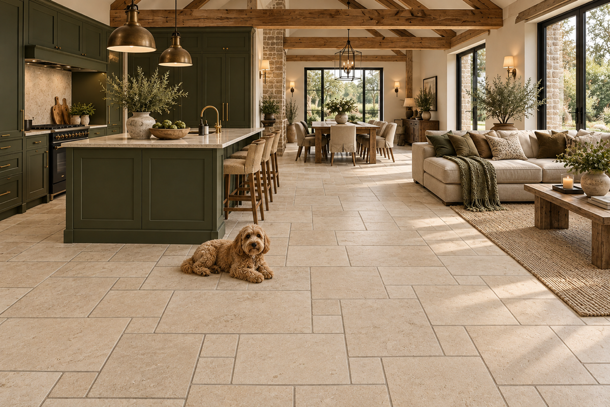 Fossil Beige Marble French Pattern - Honed Finish
