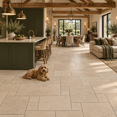 Fossil Beige Marble French Pattern - Honed Finish