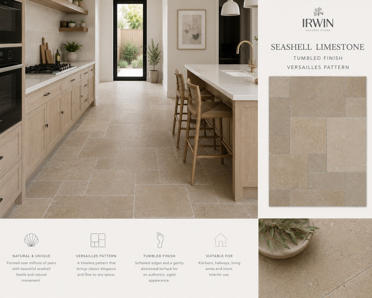 Seashell Tumbled Limestone - Versailles Pattern