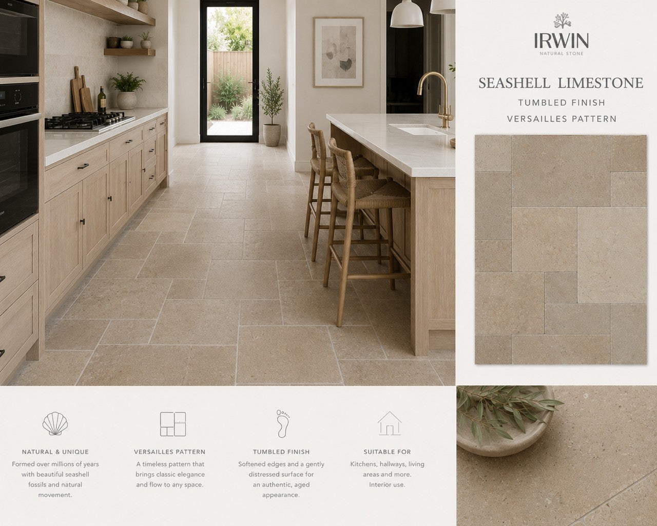 Seashell Tumbled Limestone - Versailles Pattern