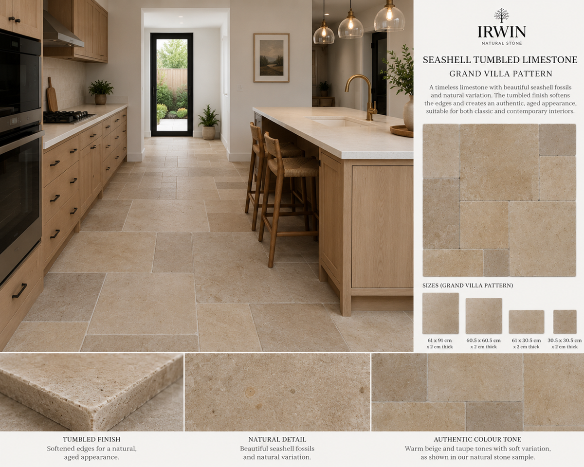 Seashell Tumbled Limestone - Grand Villa Pattern