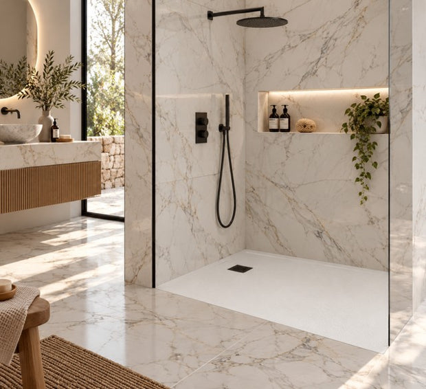 SolidSoft RECTANGULAR WHITE Flexible Shower Tray SQUARE DRAIN (Various Sizes Available)