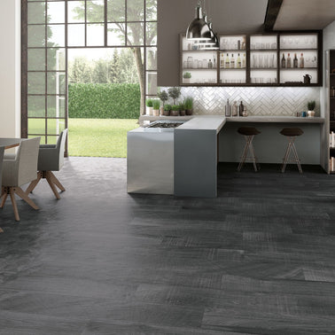 Artwood Black Wood Effect 20 x 120cm, matt tile at Irwin Tiles