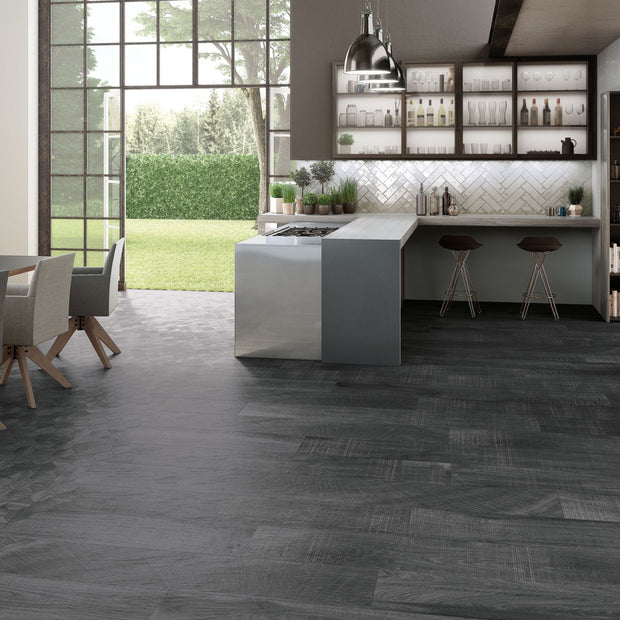 Artwood Black Wood Effect 20 x 120cm, matt tile at Irwin Tiles