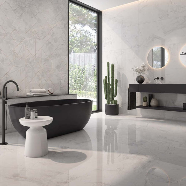 Invisible Art White Starlight Decor 60 x 120cm, porcelain wall tile at Irwin Tiles