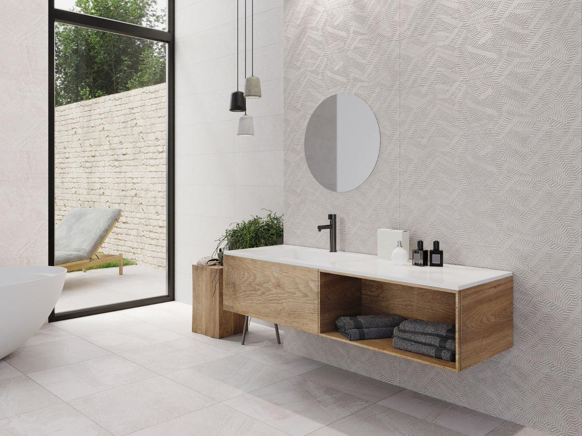Sunstone Concept Ice 29 x 100cm, decorative tile at Irwin Tiles
