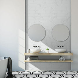 Dortmund Hex & Essen Hex tile, black matt, at Irwin Tiles