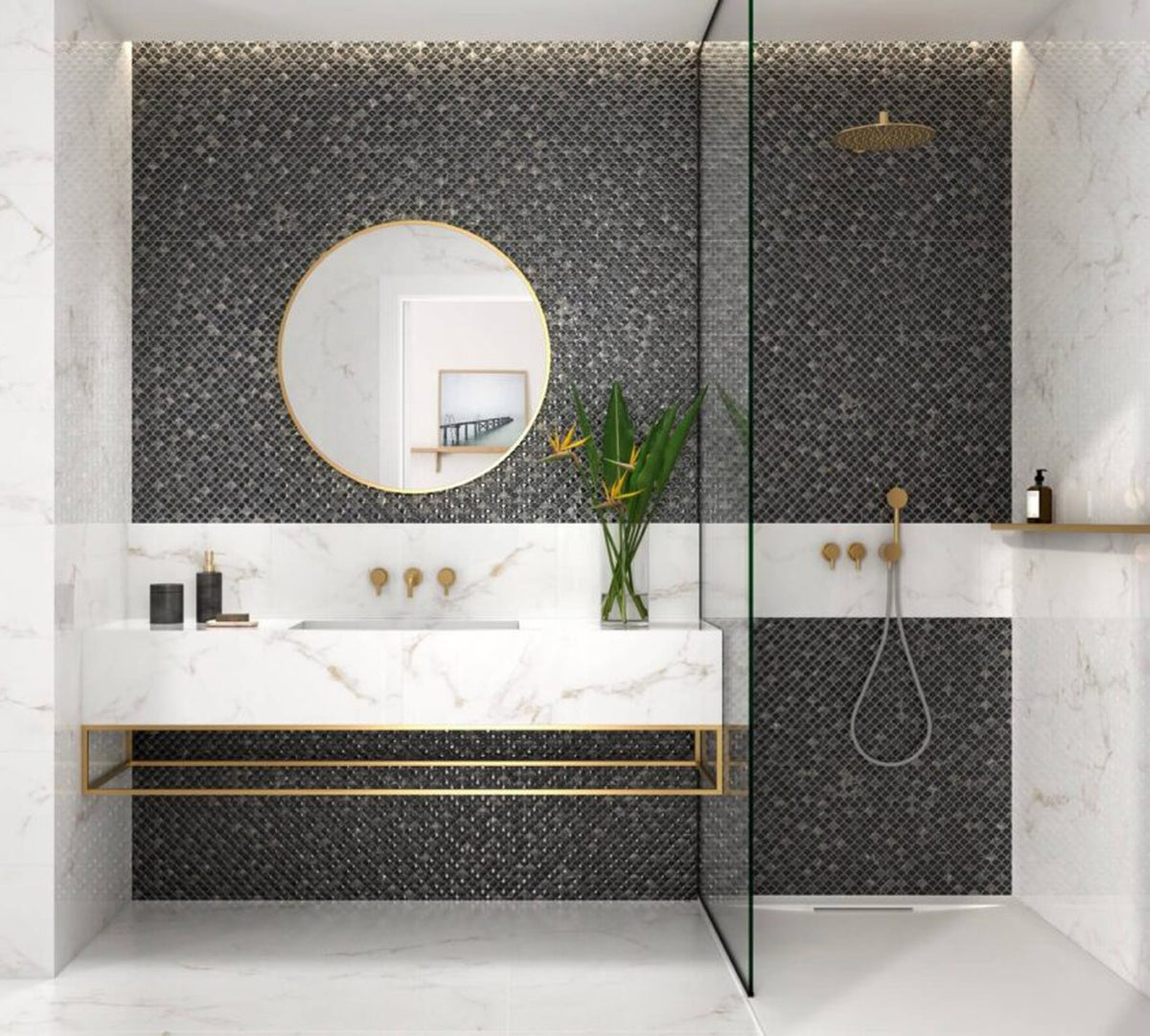 Lucia Negro Decor 30 x 90cm, gloss tile at Irwin Tiles