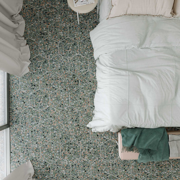 Terrazzo Teal 32x36.8cm, porcelain tile at Irwin Tiles