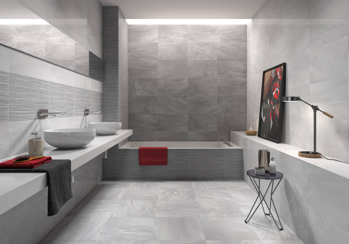 Fred Gris Decor 33.3 x 55cm, gloss tile at Irwin Tiles