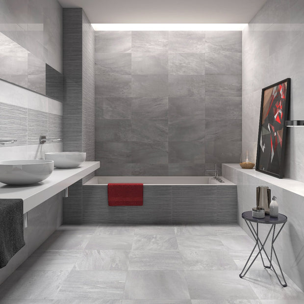 Fred Gris Decor 33.3 x 55cm, gloss tile at Irwin Tiles