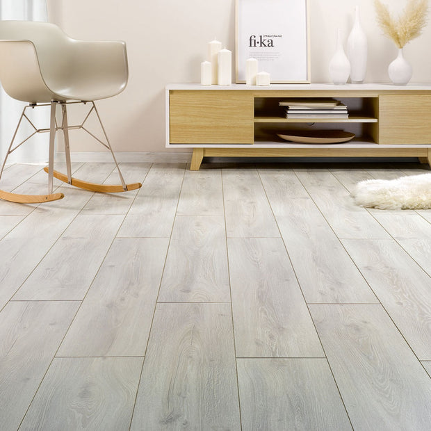Orion Laminate 12mm All Over Water Resistant, light laminate flooring at Irwin Tiles