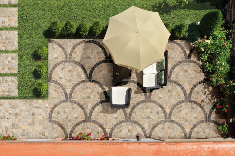 Valeria Beige Bruno Arco (Cobble-Look with Arch) 60 x 60 x 2cm, matt paving at Irwin Tiles