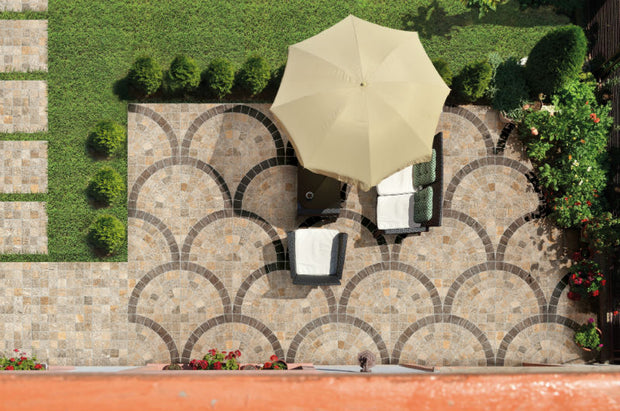 Valeria Beige Bruno Arco (Cobble-Look with Arch) 60 x 60 x 2cm, matt paving at Irwin Tiles