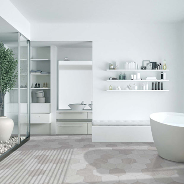 Arosa Hex Gris 22.5 x 25.9cm, matt tile at Irwin Tiles