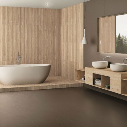 Ribbon Natural (Ribbed Wood Look) Rectified Porcelain 60 x 120cm, matt tile at Irwin Tiles