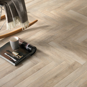 Greenwood Beige Herringbone, matt porcelain tile for bathroom and other wet floors at Irwin Tiles, view 11