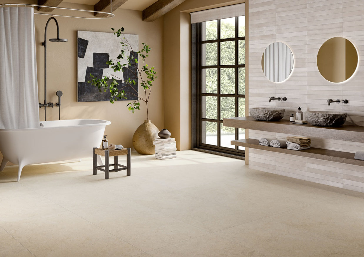 Lutezia Beige 120x120cm, porcelain tile sold by the box at Irwin Tiles