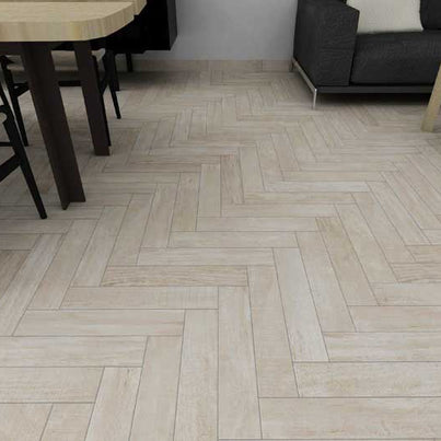 Beziers Almond Herringbone 10 x 49cm, porcelain tile at Irwin Tiles