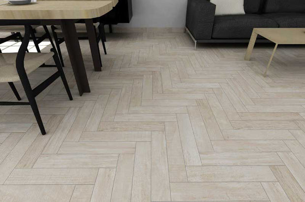 Beziers Almond Herringbone 10 x 49cm, porcelain tile at Irwin Tiles
