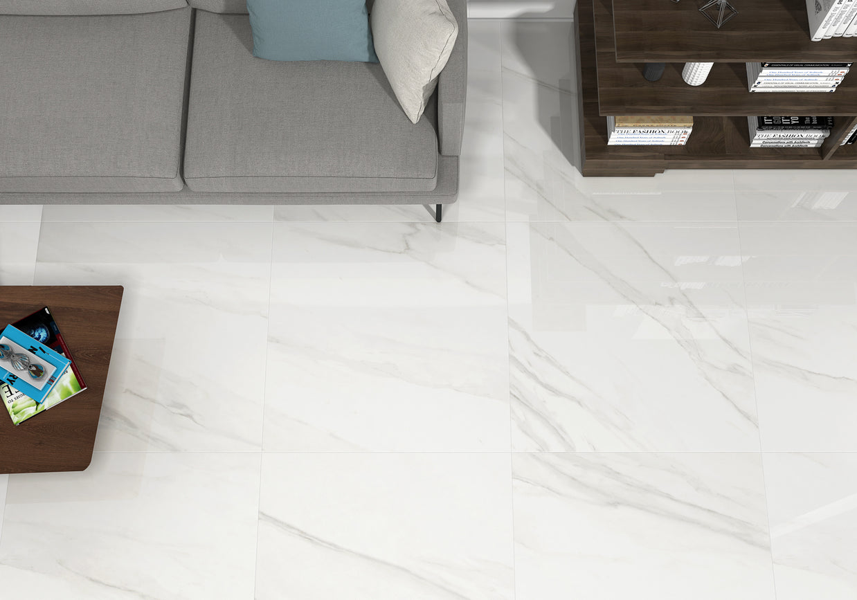 Calacatta Gold Glossy 120 x 120cm, tile at Irwin Tiles