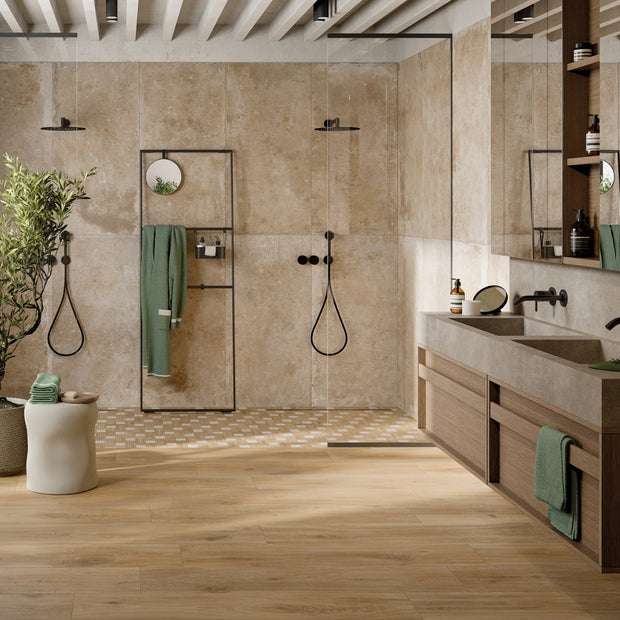 Cortina Cognac Herringbone 7.5x45cm, porcelain tile at Irwin Tiles