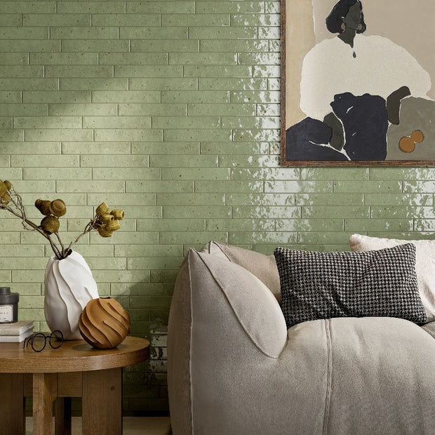 Via De Sale Green 5.2x29cm, gloss tile at Irwin Tiles