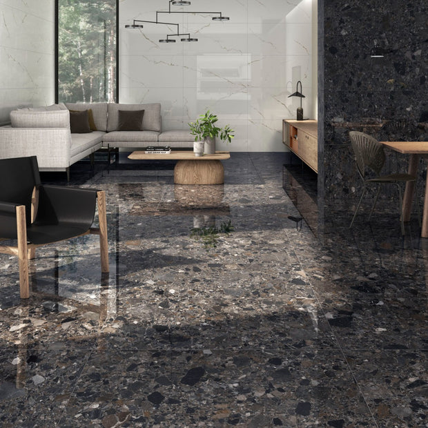 Inlay Dark Polished 60 x 120cm, grey gloss tile at Irwin Tiles