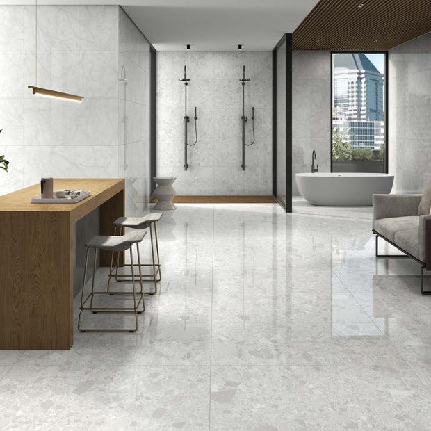 Inlay Light Polished 60 x 120cm, grey gloss tile at Irwin Tiles