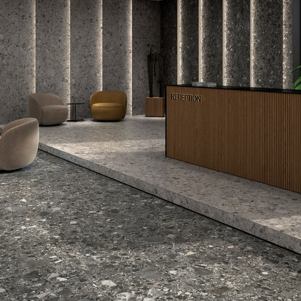 Inlay Graphite 60 x 120cm, porcelain tile at Irwin Tiles