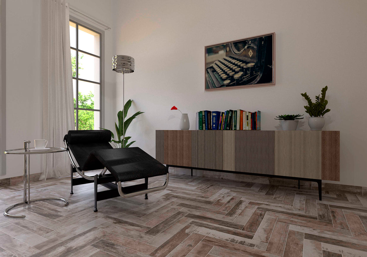 Beachwood Cenzia Herringbone 10 x 49cm, matt tile at Irwin Tiles