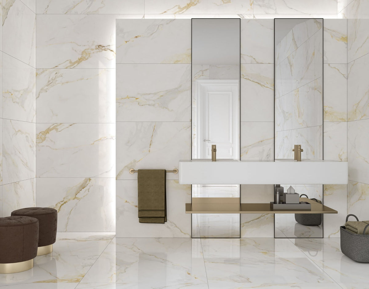Marshall Gold 30 x 90cm, gloss ceramic wall tile for bathroom and kitchen walls at Irwin Tiles