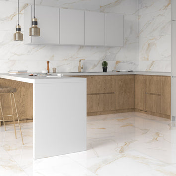 Marshall Gold 60 x 60cm, gloss porcelain tile for kitchens, bathrooms and hallways at Irwin Tiles