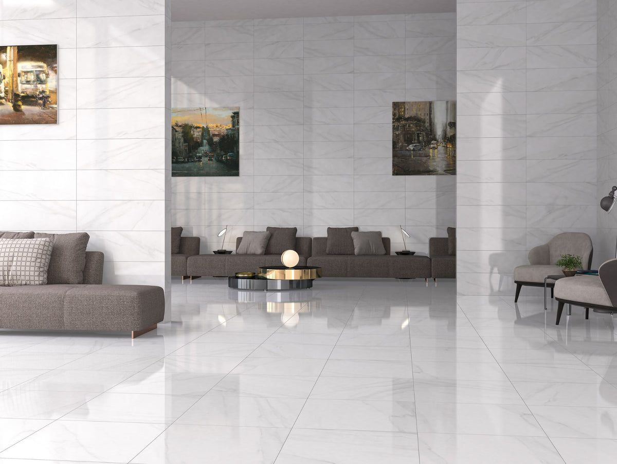 Marwol White Glossy 30 x 90cm, wall tile at Irwin Tiles