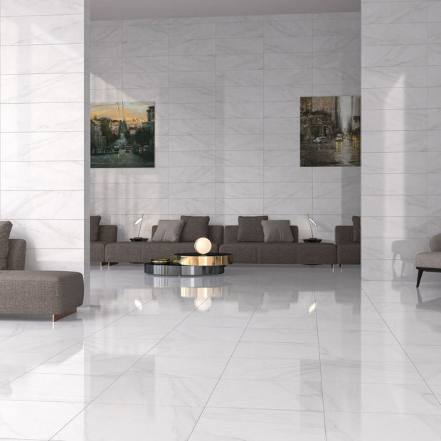 Marwol White Glossy 30 x 90cm, wall tile at Irwin Tiles