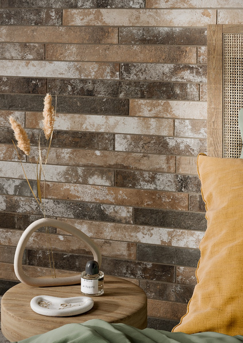 Harlem Multicolour Brick 4.8x45cm, porcelain tile for feature walls at Irwin Tiles