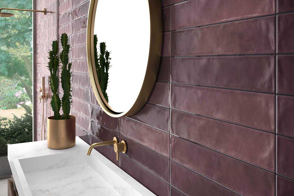 Omega Burdeos 10.7 x 53cm, red gloss tile at Irwin Tiles