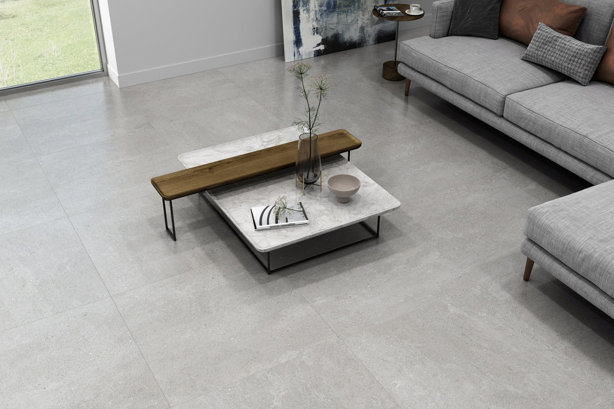 Oslo Gris Lappatto 80x80cm, semi-gloss tile at Irwin Tiles
