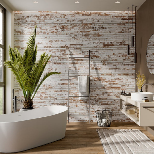 Harlem Red White Brick 4.8x45cm, porcelain tile for feature walls at Irwin Tiles